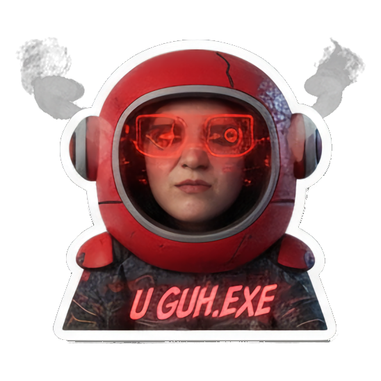 宇航员女性吐舌恶作剧“PRANKED!” Cyberpunk Tech Emotions sticker for expressive chats and social replies.