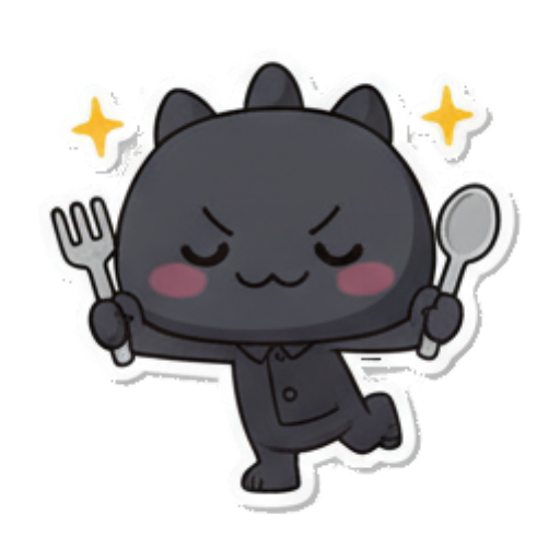 Hungry monster holding a fork and spoon, ready to eat. Chibi Dark Monster Daily sticker for expressive chats and social replies.