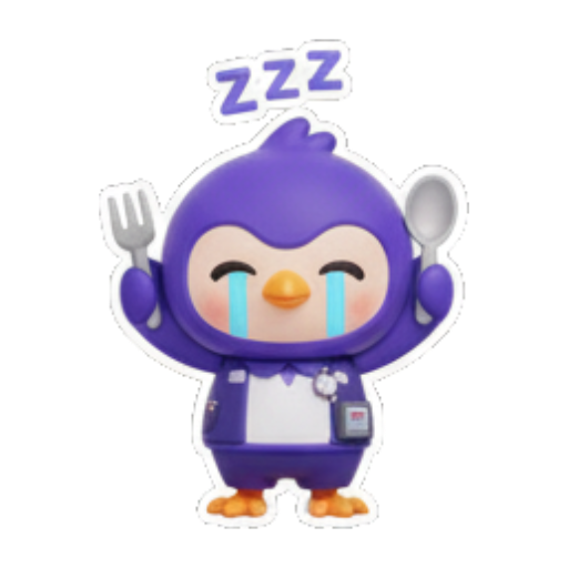 拿餐具想吃的企鹅 Cute Purple Penguin Stickers sticker for expressive chats and social replies.