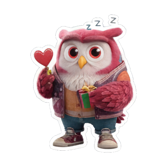 困倦猫头鹰抱着爱心 Christmas Owl Fun sticker for expressive chats and social replies.
