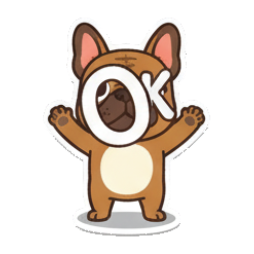 Dog showing "OK" with paws. French Bulldog Fun sticker for expressive chats and social replies.