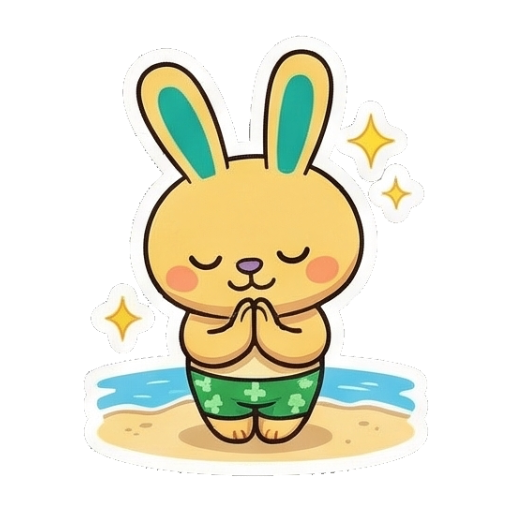 兔子双手合十祈祷或害羞 Summer Bunny Adventures sticker for expressive chats and social replies.