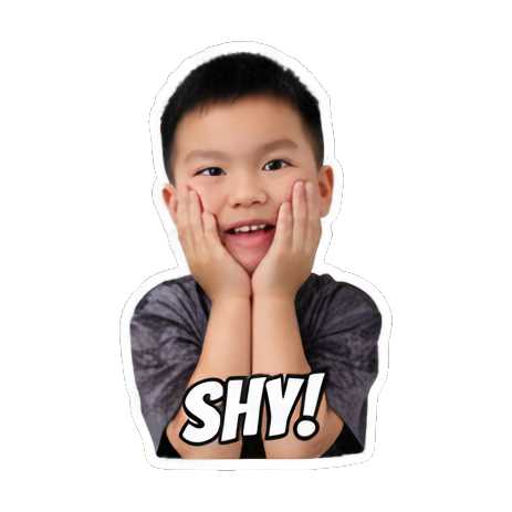Boy feeling shy, covering face. Boy's Expressive Emoticons sticker for expressive chats and social replies.