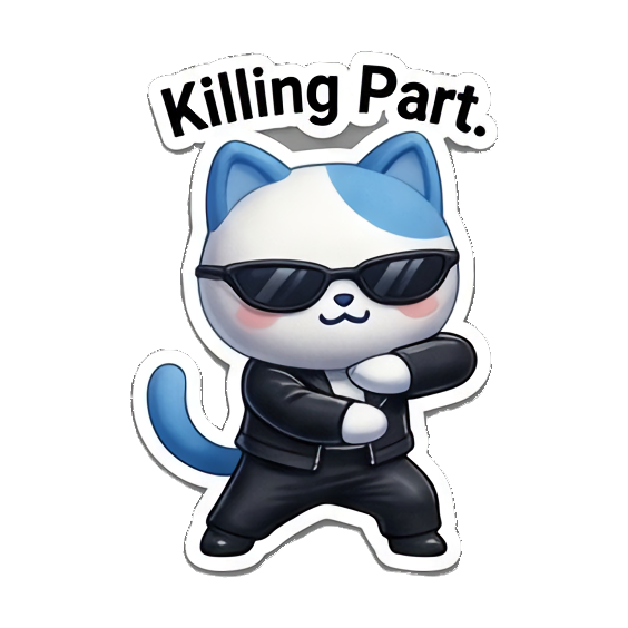 Cool cat in sunglasses, 'Killing Part.' K-Pop Fan Cat Stickers sticker for expressive chats and social replies.