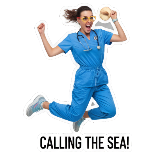 Doctor jumping with joy. Doctor's Beach Holiday sticker for expressive chats and social replies.