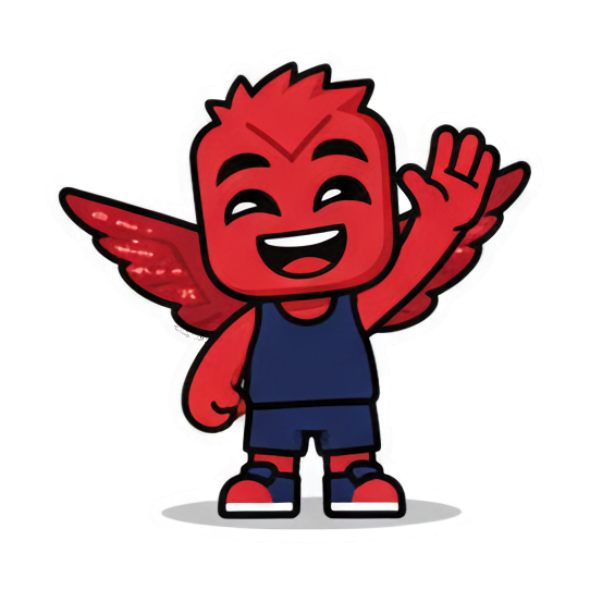 Red chibi waving hello. Little Red Winged Chibi sticker for expressive chats and social replies.