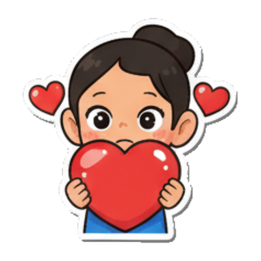 Loving gesture, holding a big red heart. Chibi Girl Daily Emotions sticker for expressive chats and social replies.