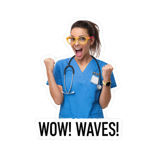 Excited nurse for waves. Doctor's Beach Holiday sticker for expressive chats and social replies.