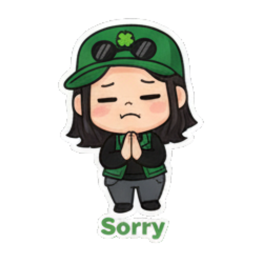 抱歉低头双手合十 Green Clover Girl Expressive sticker for expressive chats and social replies.