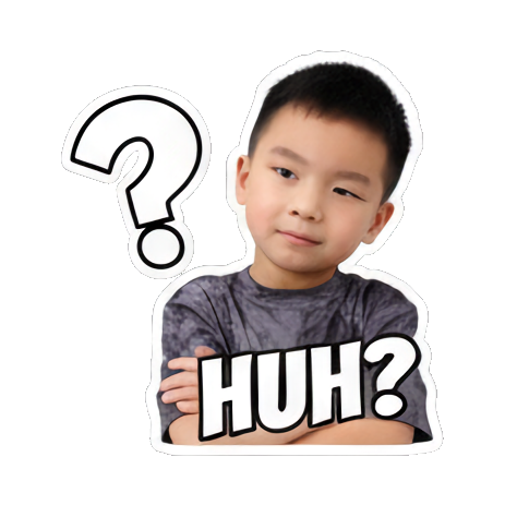 Boy looking confused, 'HUH?'. Boy's Expressive Emoticons sticker for expressive chats and social replies.