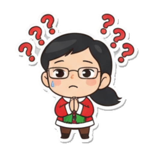 Confused character with question marks. Chibi Santa Girl Stickers sticker for expressive chats and social replies.