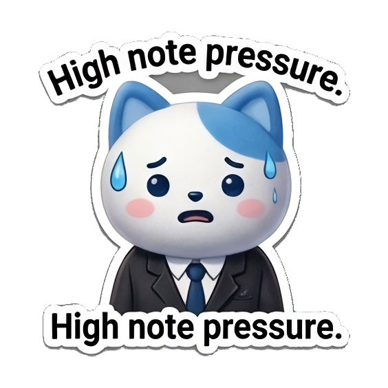 Sweating cat, high note pressure, 'High note pressure.' K-Pop Fan Cat Stickers sticker for expressive chats and social replies.