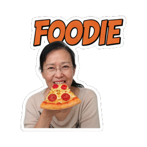 熟女吃披萨Foodie。 Real Human Emotion Stickers sticker for expressive chats and social replies.