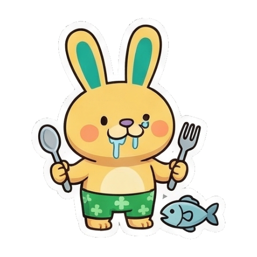 兔子拿着刀叉准备吃饭 Summer Bunny Adventures sticker for expressive chats and social replies.