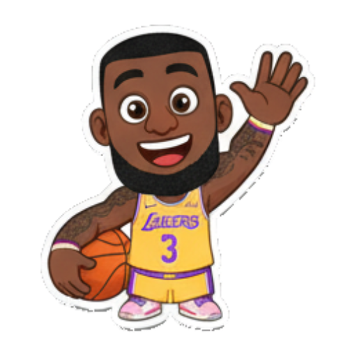 Happy basketball player waving Chibi Basketball Star sticker for expressive chats and social replies.