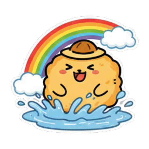 在水花中看到彩虹。 Cute Fluffy Creature Daily sticker for expressive chats and social replies.