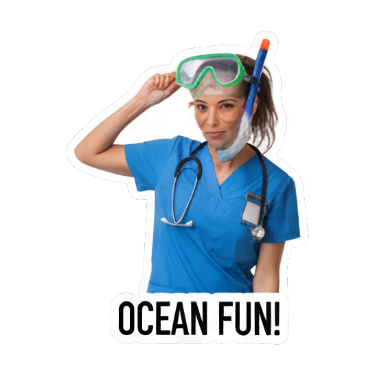 Nurse with snorkel. Doctor's Beach Holiday sticker for expressive chats and social replies.