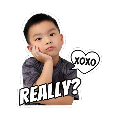 Boy skeptical, asking 'REALLY?'. Boy's Expressive Emoticons sticker for expressive chats and social replies.