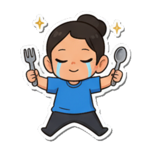 Hungry, ready to eat with fork and spoon. Chibi Girl Daily Emotions sticker for expressive chats and social replies.