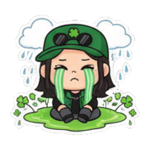 伤心流泪下雨哭泣 Green Clover Girl Expressive sticker for expressive chats and social replies.