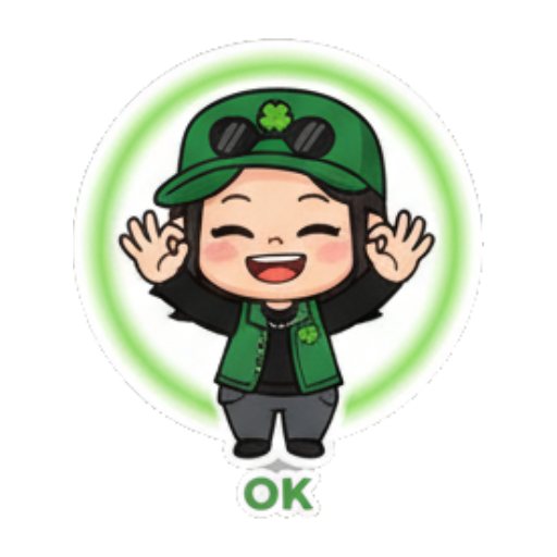 戴帽女孩比OK手势 Green Clover Girl Expressive sticker for expressive chats and social replies.