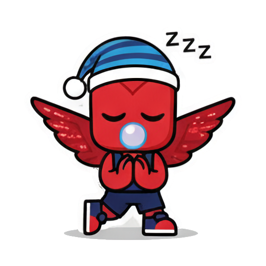 Sleepy chibi with pacifier. Little Red Winged Chibi sticker for expressive chats and social replies.