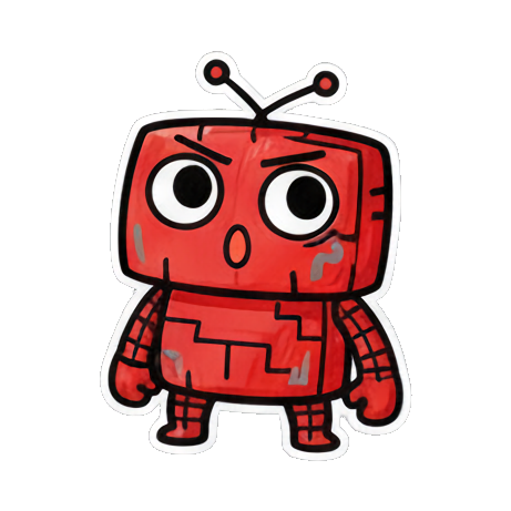 害羞机器人低头很腼腆 Red Robot Emoticons sticker for expressive chats and social replies.