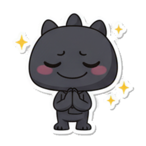 Praying monster with closed eyes, feeling grateful or sad. Chibi Dark Monster Daily sticker for expressive chats and social replies.