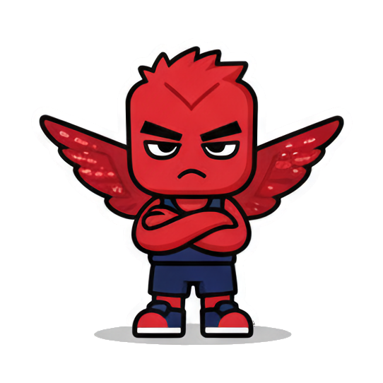 Angry chibi arms crossed. Little Red Winged Chibi sticker for expressive chats and social replies.