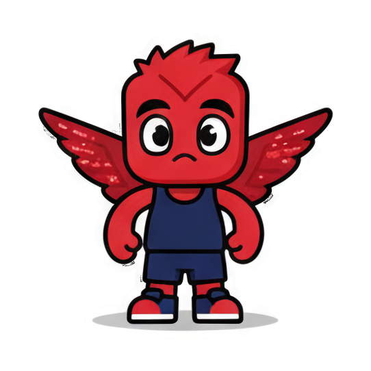 Surprised chibi wide eyes. Little Red Winged Chibi sticker for expressive chats and social replies.