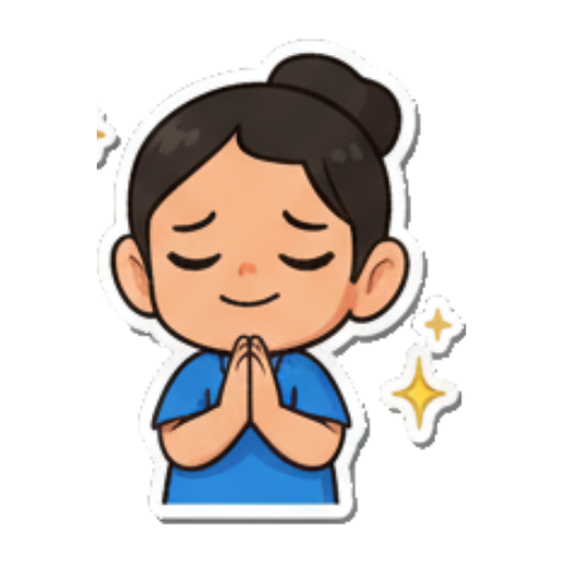 Thankful hands together, eyes closed. Chibi Girl Daily Emotions sticker for expressive chats and social replies.