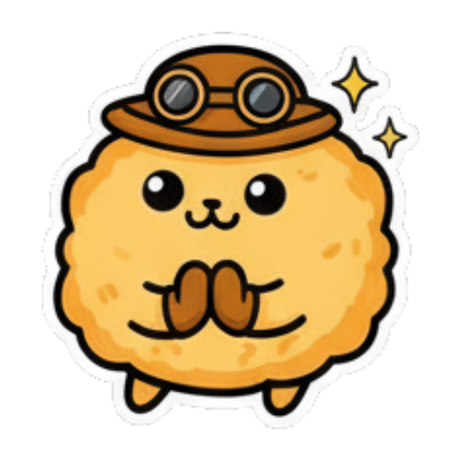 Thankful character praying. Steampunk Fluffball Adventures sticker for expressive chats and social replies.