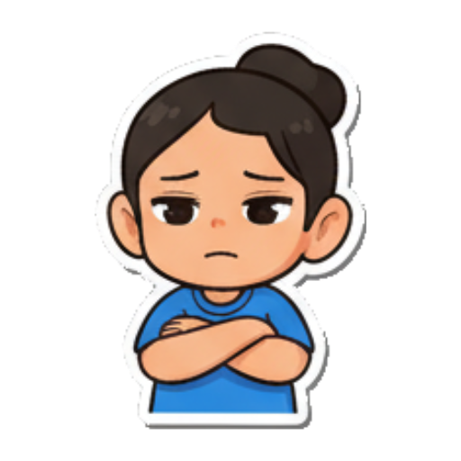 Disappointed girl with crossed arms. Chibi Girl Daily Emotions sticker for expressive chats and social replies.