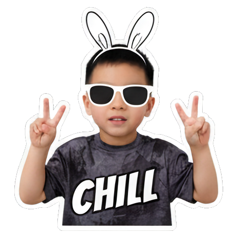 Boy cool with shades, 'CHILL'. Boy's Expressive Emoticons sticker for expressive chats and social replies.