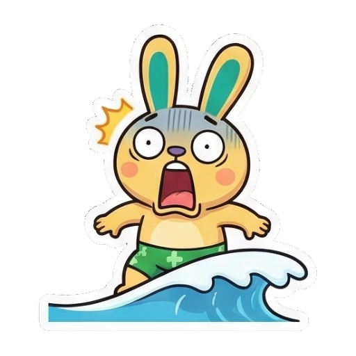 兔子在海浪中惊恐尖叫 Summer Bunny Adventures sticker for expressive chats and social replies.