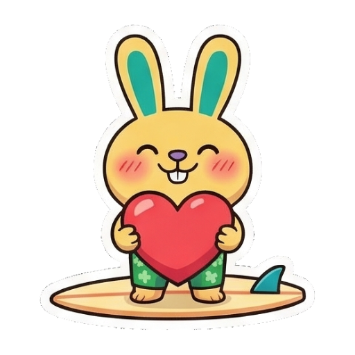 兔子抱着爱心比心示爱 Summer Bunny Adventures sticker for expressive chats and social replies.