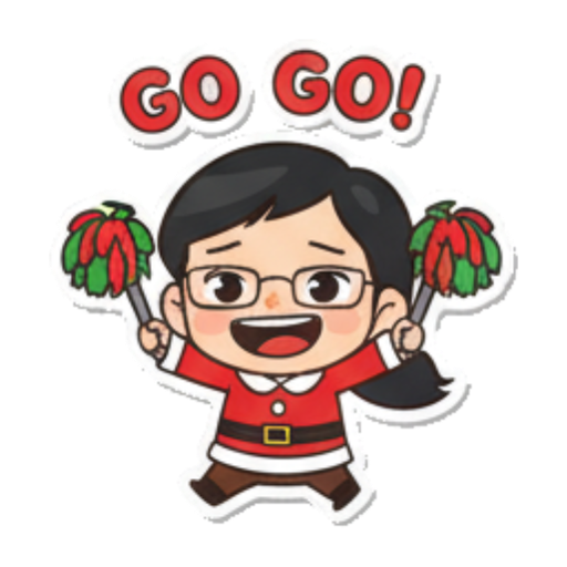 Excited character with pom-poms, "Go Go!". Chibi Santa Girl Stickers sticker for expressive chats and social replies.
