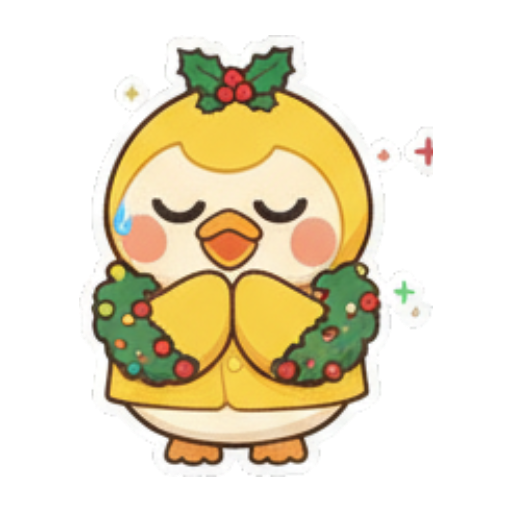 圣诞花环小黄鸭祈祷 Chibi Lucky Chick Stickers sticker for expressive chats and social replies.