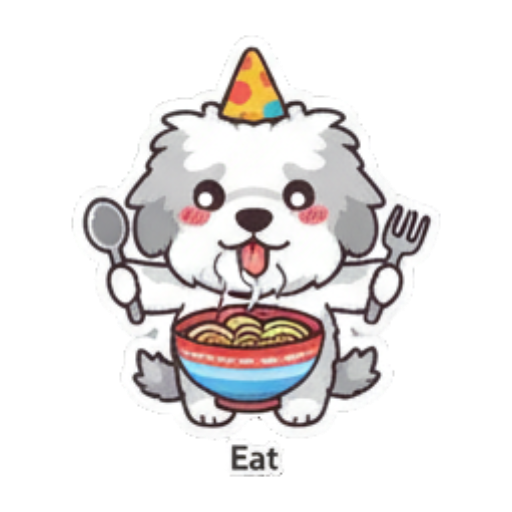 小狗用叉勺吃饭 Cute Fluffy Dog Stickers sticker for expressive chats and social replies.
