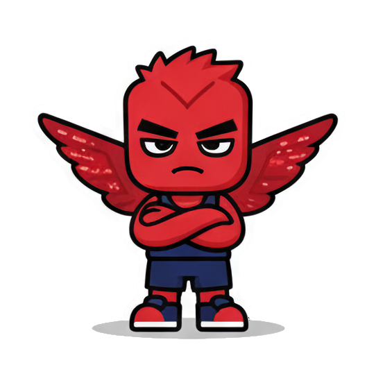 Annoyed chibi frowning. Little Red Winged Chibi sticker for expressive chats and social replies.