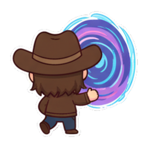 Cowboy entering a magical portal. Chibi Cowboy Express sticker for expressive chats and social replies.