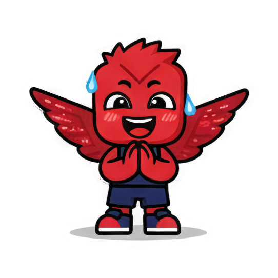 Blushing chibi hands clasped. Little Red Winged Chibi sticker for expressive chats and social replies.
