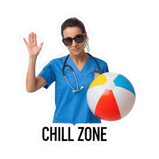 Nurse waving with ball. Doctor's Beach Holiday sticker for expressive chats and social replies.