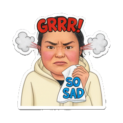 悲伤抱怨，GRRR Real Human Emotion Stickers sticker for expressive chats and social replies.