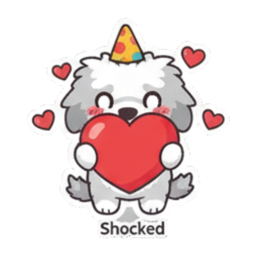 震惊狗狗捧着爱心 Cute Fluffy Dog Stickers sticker for expressive chats and social replies.