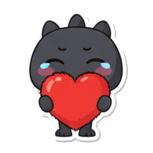 Cute monster holding a big red heart, showing love. Chibi Dark Monster Daily sticker for expressive chats and social replies.