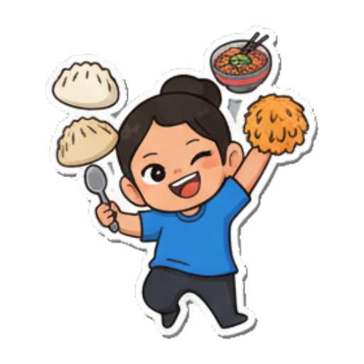 Joyfully eating various delicious foods. Chibi Girl Daily Emotions sticker for expressive chats and social replies.