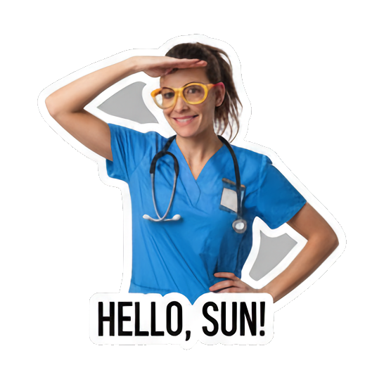 Doctor saluting sun. Doctor's Beach Holiday sticker for expressive chats and social replies.