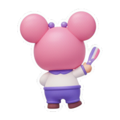 回头看拿勺子. Cute Pink Mouse Daily sticker for expressive chats and social replies.
