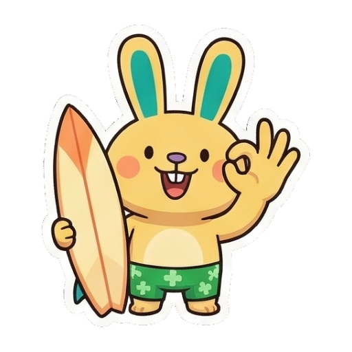 兔子手持冲浪板比OK Summer Bunny Adventures sticker for expressive chats and social replies.